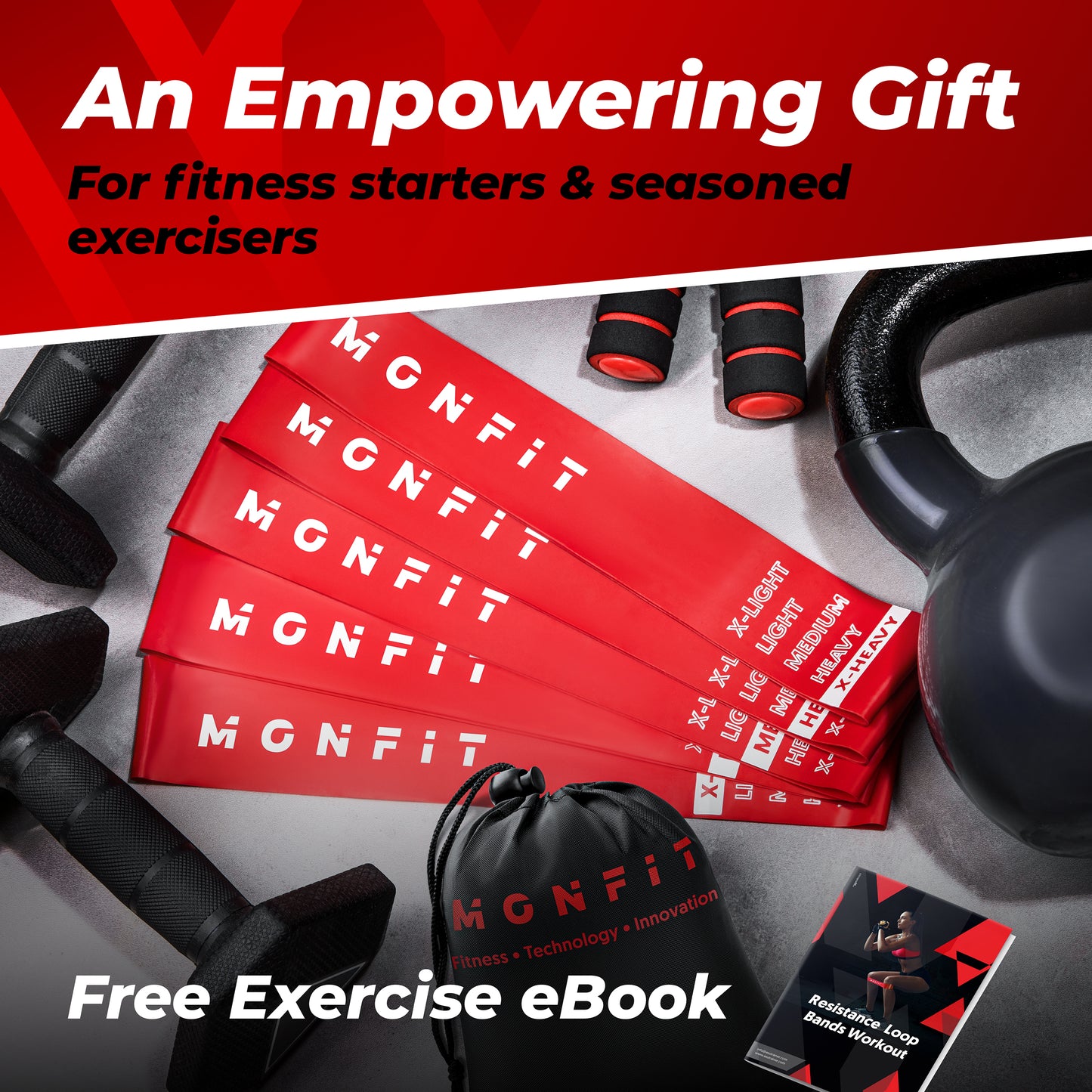 MONFIT resistance loop bands set with carry bag and fitness training eBook