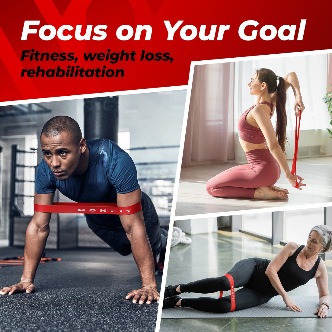 Using MONFIT resistance loop bands for fitness training, rehabilitation, stretching, and full body workouts