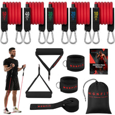 MONFIT resistance tube bands set with handles, ankle straps, door anchor, carry bag, and exercise eBook