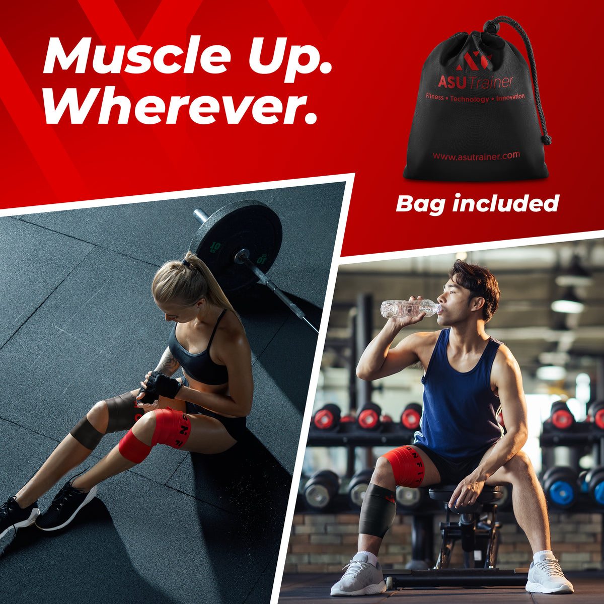 MONFIT Muscle Floss Bands: black (regular) and red (extra intensity) natural-latex compression bands