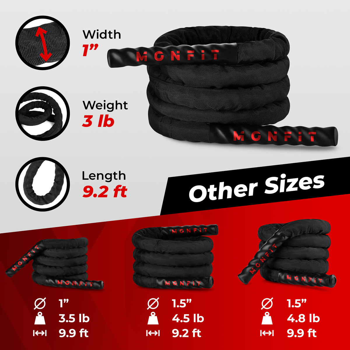 MONFIT Heavy Jump Rope: Poly Dacron cord, reinforced sleeve and heat-shrink grip