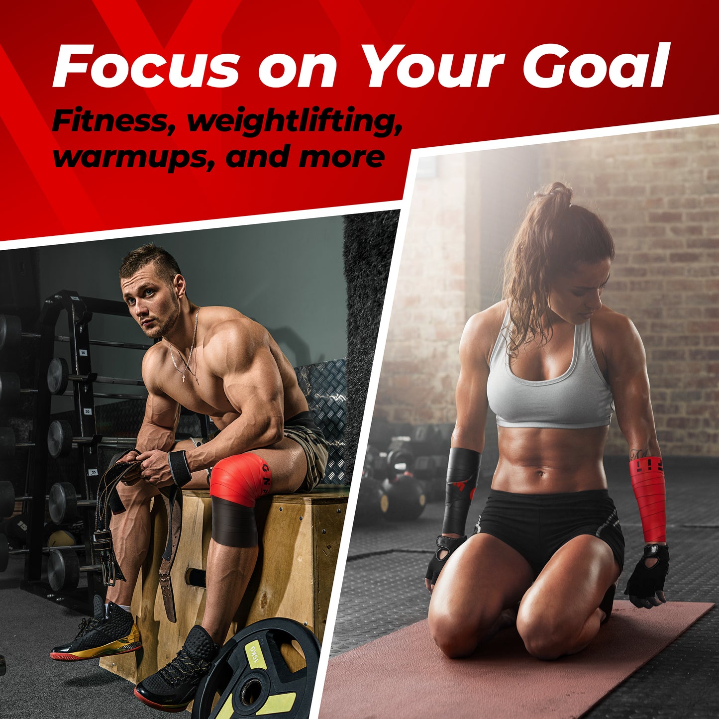 Male and female athletes using MONFIT floss bands for fitness and warmup exercises