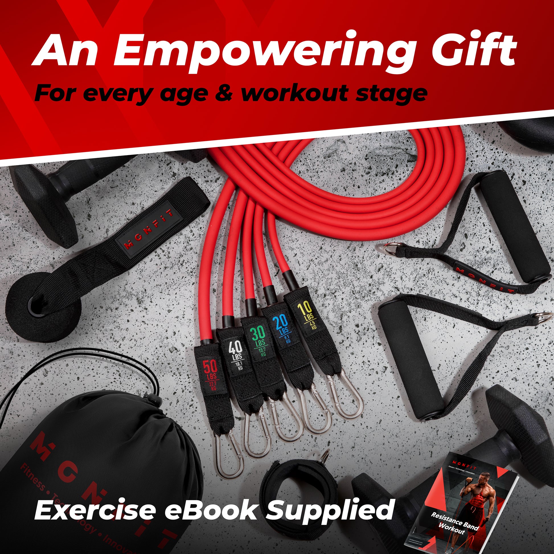 MONFIT resistance tube bands set with combined resistance up to 150 lb