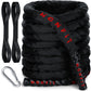 Close-up of MONFIT battle rope anchoring system wrapped around a pole, featuring reinforced nylon anchor straps and a stainless steel locking carabiner
